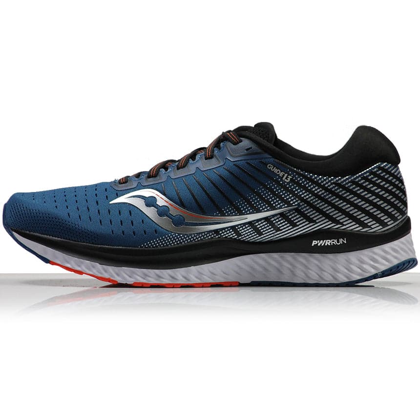 Saucony Guide 13, men's shoe in blue and silver, side profile