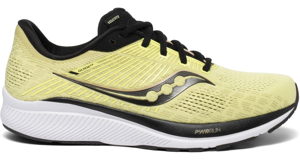 Saucony Guide 14, men's shoe in key lime and gravel, side profile