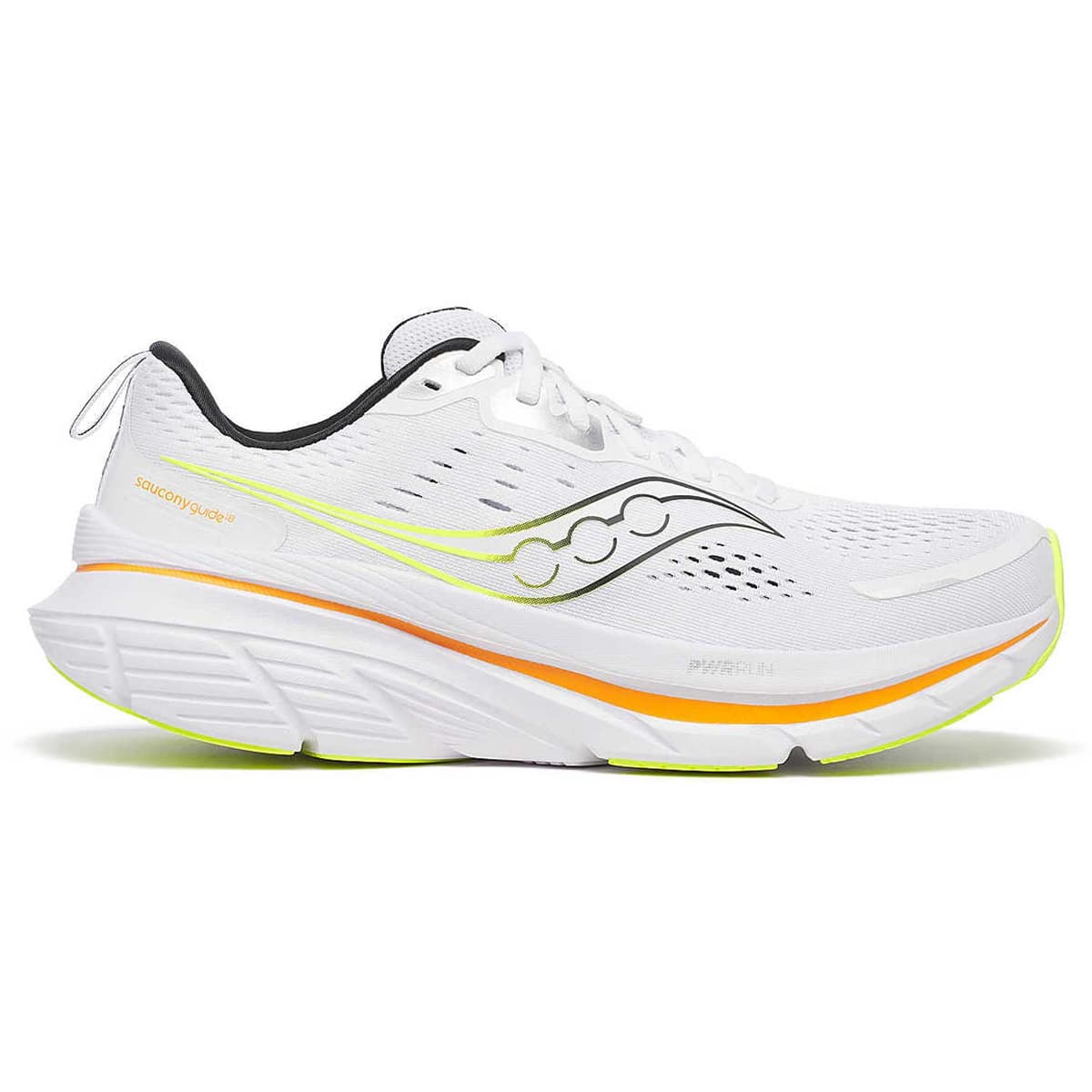 Saucony Guide 18, men's shoe in white and peel, side profile